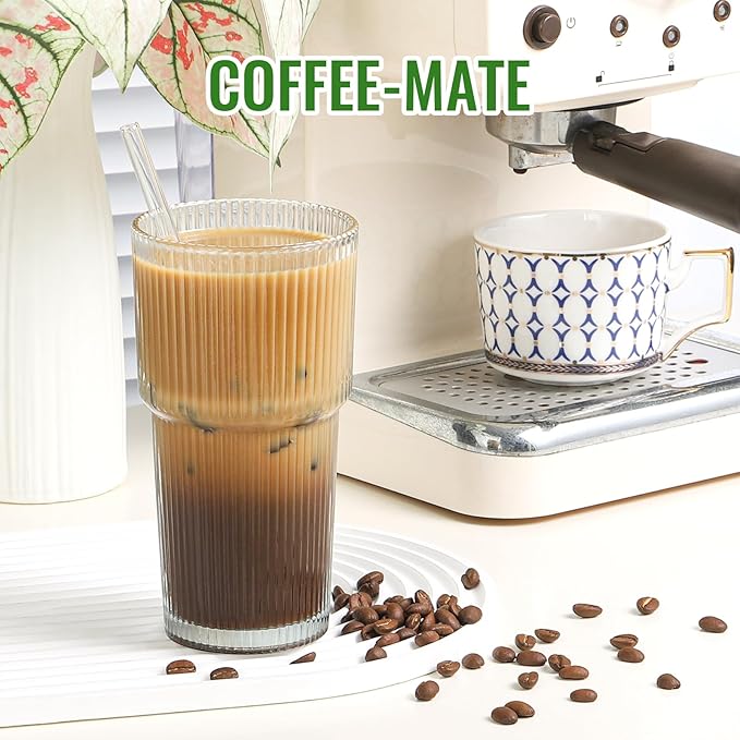 CWHHRN 20 Oz Glass Cups and Straw 6 Set, Glass Tumbler with Straw, Vintage Glassware for Whiskey Cocktail Beer, Iced Coffee Cups (6 PACK)