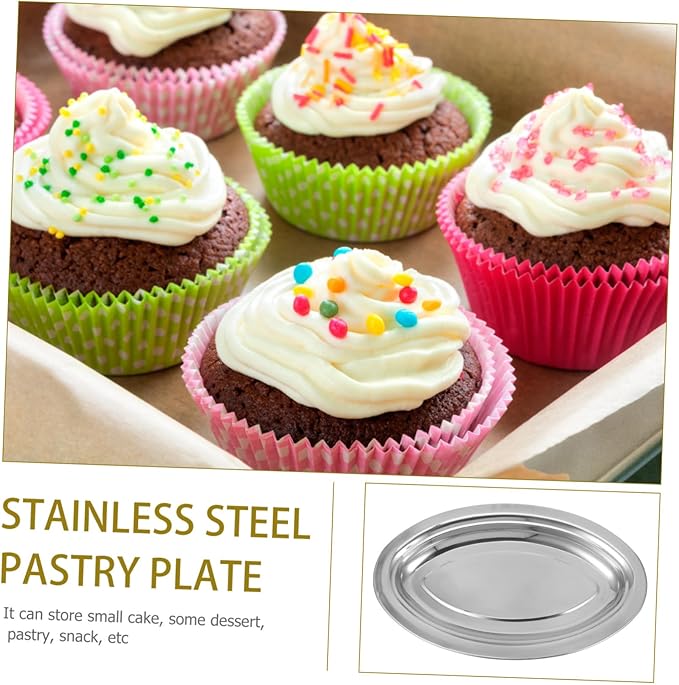 Healifty 1Pc Stainless Steel Oval Serving Tray Multi Function Pastry and Snack Plate for Desserts Fish and Fries Easy to Clean for Parties and Entertaining