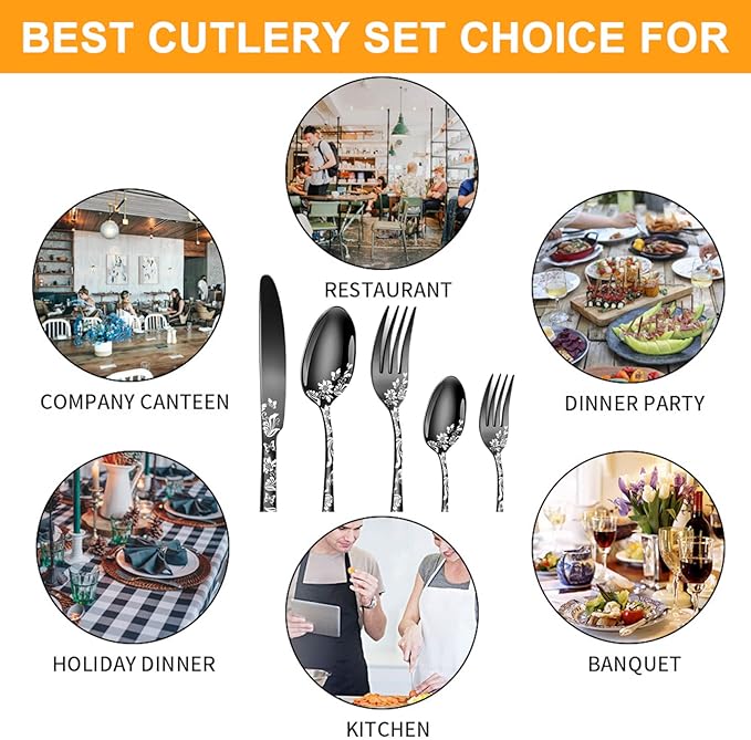 vilihkc 20 piece Unique Pattern Design Silverware Set, Stainless Steel Flatware Set Service for 4, Rose gold Cutlery Set, Mirror Polished Utensil Set for Kitchen, Dishwasher Safe