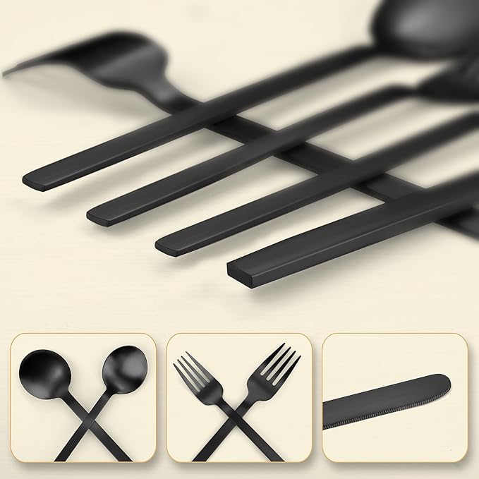 Black Silverware Set, LAZAHOME 20-Piece Flatware Cutlery Set Service for 4, Stainless Steel Kitchen Utensil Set, Spoons And Forks Set, Matte Finished, Dishwasher Safe