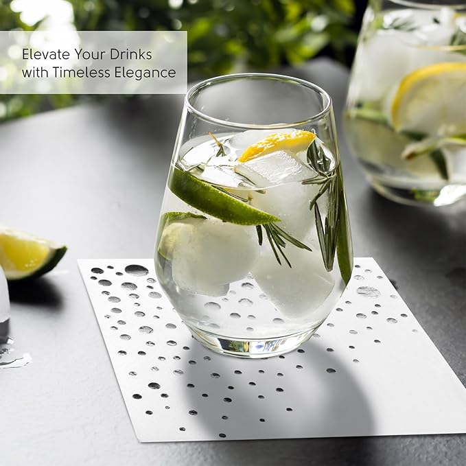 Stylish Silver Cocktail Napkins, 200 White and Silver Napkins, Disposable 5x5 Inch Silver Party Napkins, Wedding Napkins, Silver Paper Napkins, Wedding Cocktail Napkins, Silver and White Napkins