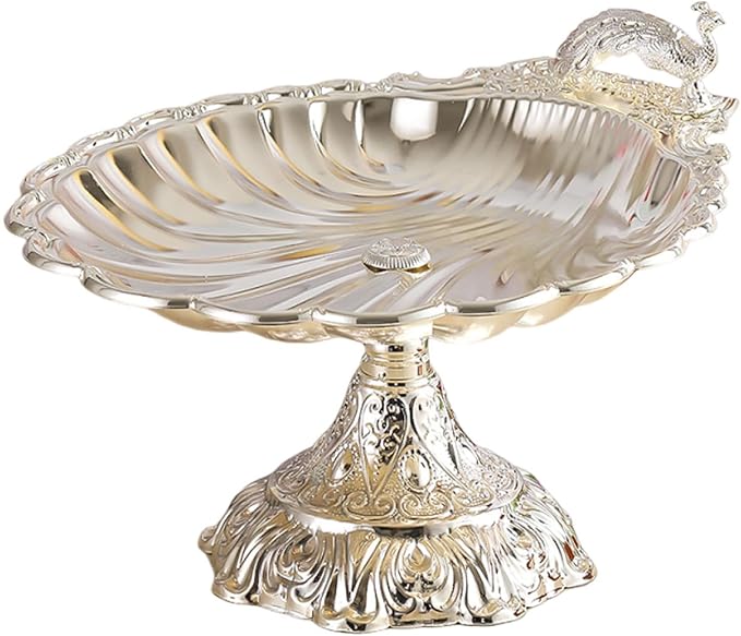 Fruit Plate Vegetable Holder with Base Decor Container Stand for Kitchen Counter Home Bread Snacks Serving Tray- Silver
