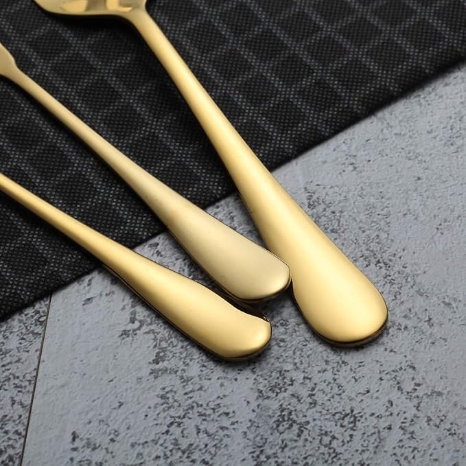 Berglander Stainless Steel Golden Titanium Plated Flatware Serving Set 6 Pieces, 5 Serving Pieces of 45 Pieces Flatware With 1 Cake Server, Serving Silverware Set (Shiny Golden)