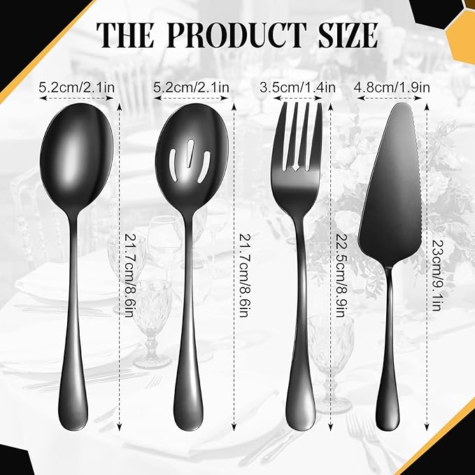 19 Pieces Serving Flatware Set Including Stainless Steel Spatulas, Forks, Spoons, Perforated, Soup, Skimmers Spoon, Buffet Tongs, Heavy Duty Serving Tongs for Home(Black)