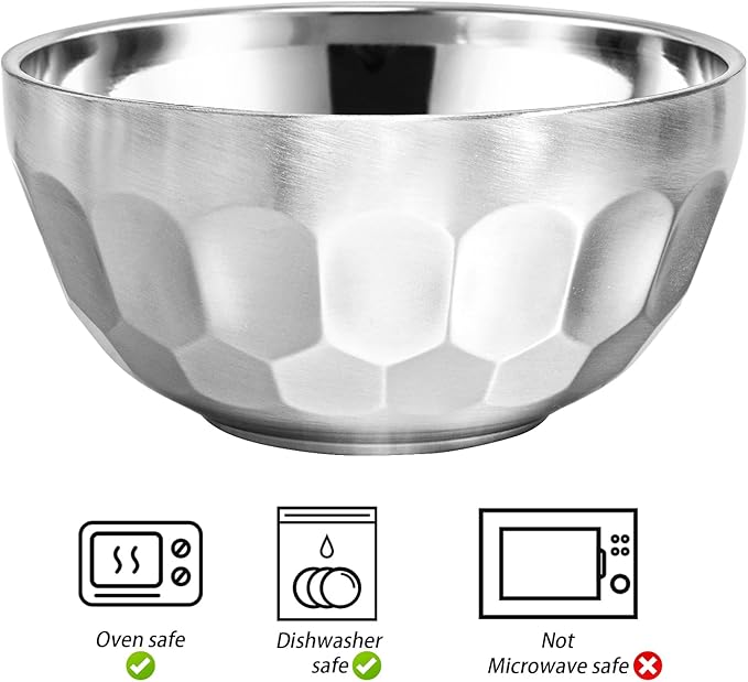 Okllen 6 Pack 18/8 Stainless Steel Snack & Soup Bowls, 15 Oz Non-slip Double-walled Insulated Set
