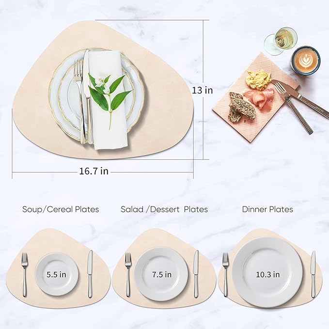 ADRIMER Placemats, Heat Resistant Round Placemats Set of 6 Washable 13 x 17 Inch, Waterproof Table Mats Wipeable for Kitchen, Dining Room Table Christmas Decor, Beige