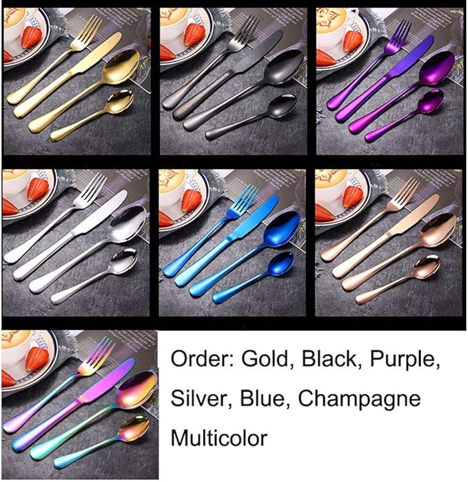 4pcs Set Cutlery Dinnerware 304 Stainless Steel Flatware Set Tableware Dinner Spoon Fork Knife Flatware Serving Sets (Purple)