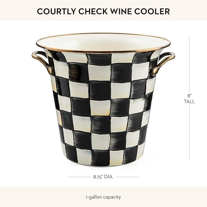 MACKENZIE-CHILDS Wine Cooler, Champagne and Wine Bucket, Ice Bucket, Black-and-White Courtly Check