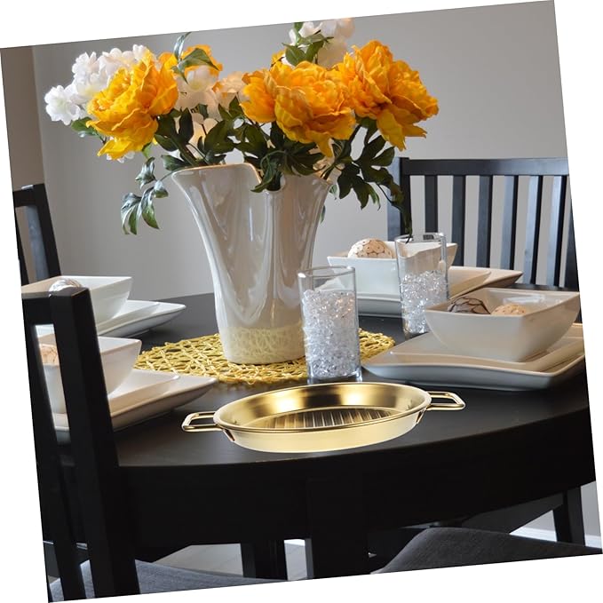 PRETYZOOM Gold Serving Tray Metal Snack Plate Lids Cooking Tray for Fried Chicken Snack Serving Dish Handle