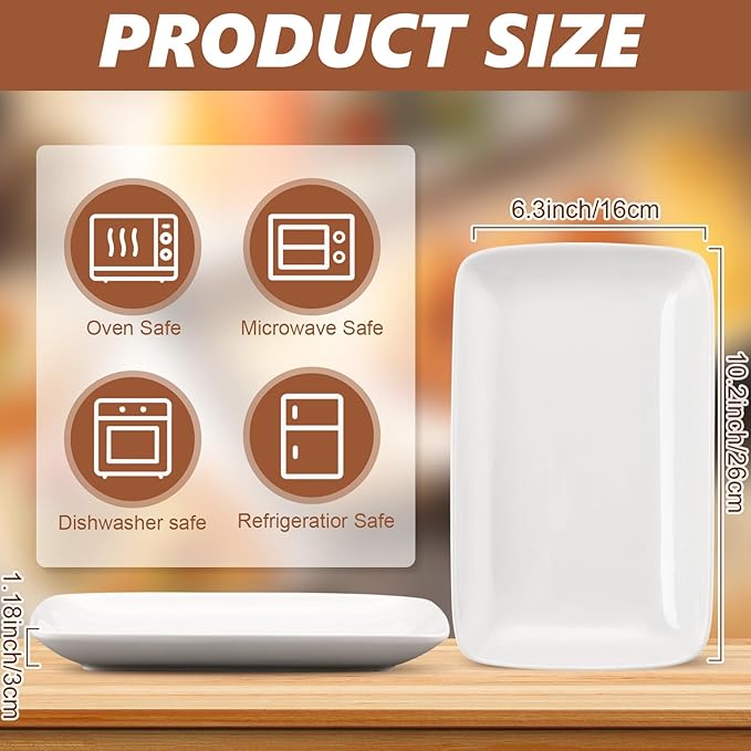 Irenare 16 Pcs 10 Inch Rectangular Salad Plates White Rectangular Porcelain Dessert Plates Appetizer Serving Tray Rectangular Porcelain Platters for Fruit Sushi Dinner Parties, Microwave, Oven Safe