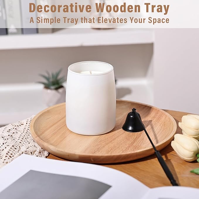 9.5" Round Wooden Serving Tray, Small Round Wooden Serving Platter for Bread, Fruit, Dessert, Various Food Storage and Display, Wood Try Organizer for Home Kitchen Countertop