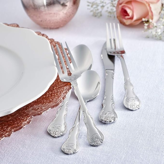 RiverRidge 46-Pc. Monogrammed Flatware, Service for 8, Bouquet Pattern - J