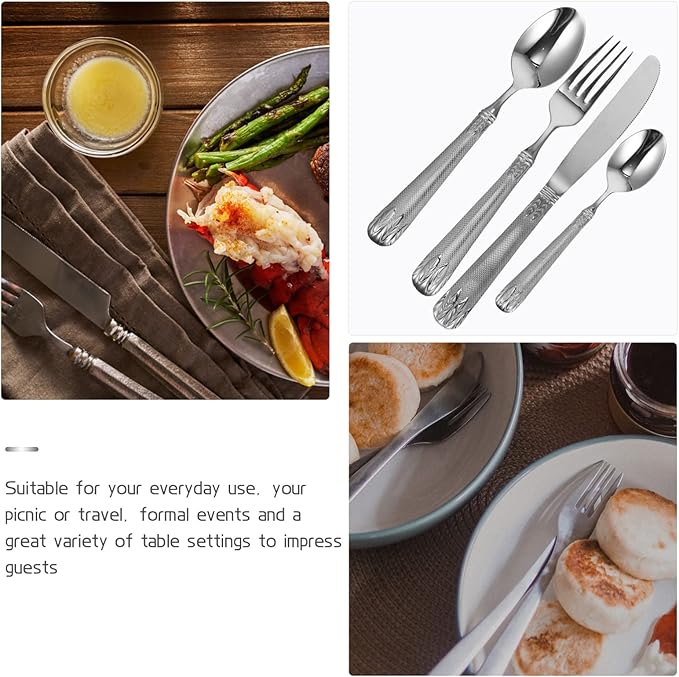 Household Utensil Set Cutlery Set Serving Flatware Set with Pattern Stainless Steel Dinner Set Including Spoons Fork Knife