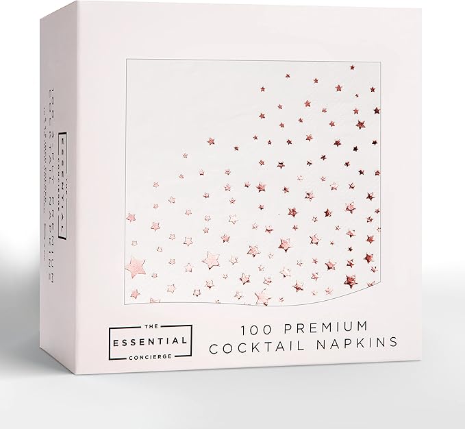 The Essential Concierge Stylish Rose Gold Napkins, 100 Count, Party Napkins, 5x5 Inch, Rose Gold, Paper, 3-Ply