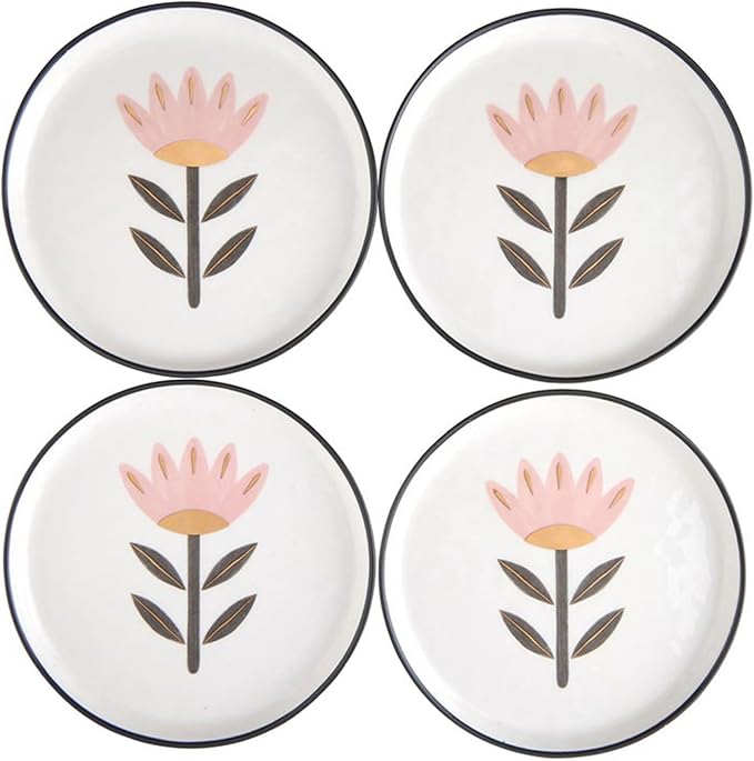Santa Barbara Design Studio 4-Piece Appetizer Plates Set White Ceramic Dessert Plates, 6" Diameter, Flower