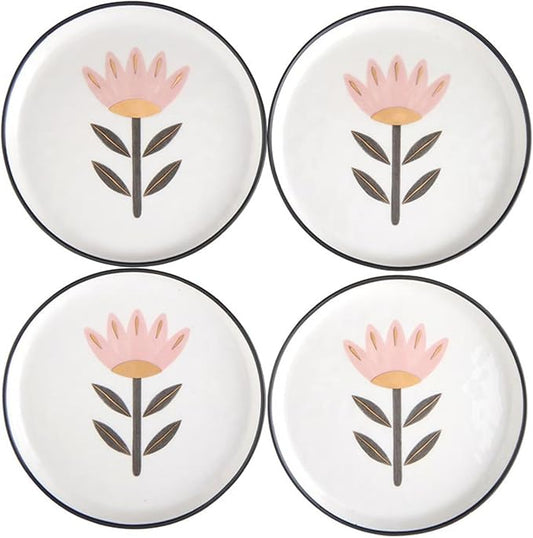 Santa Barbara Design Studio 4-Piece Appetizer Plates Set White Ceramic Dessert Plates, 6" Diameter, Flower
