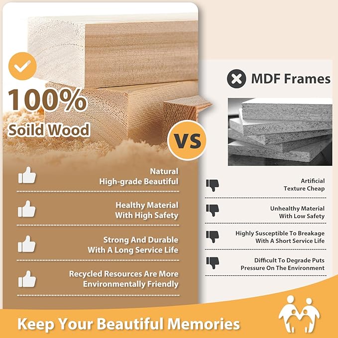 Egofine 12x16 Picture Frames Set of 4, Made of Solid Wood Covered by Plexiglass 9x12 and 11x14 with Mat or 12x16 without Mat, for Wall Mounting Photo Frame Beige