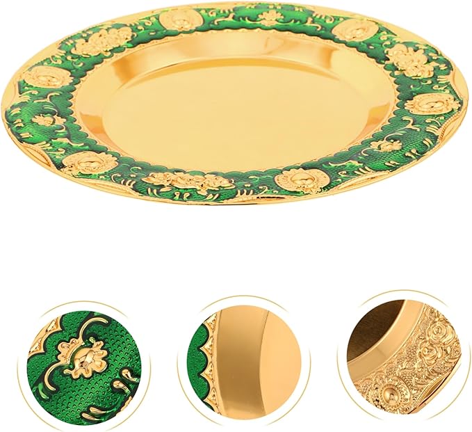 GLEAVI Vintage European Round Tray Decorative Metal Fruit and Snack Holder for Coffee Table Jewelry Organizer and Centerpiece Versatile Serving Tray for Home Decor