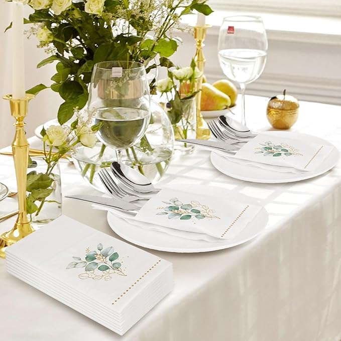Disposable Linen-Feel Dinner Napkins with Built-in Flatware Pocket, 50 Pack Prefolded Paper Napkins for Silverware Elegant Guest Hand Towels for Wedding Birthday Valentine Party