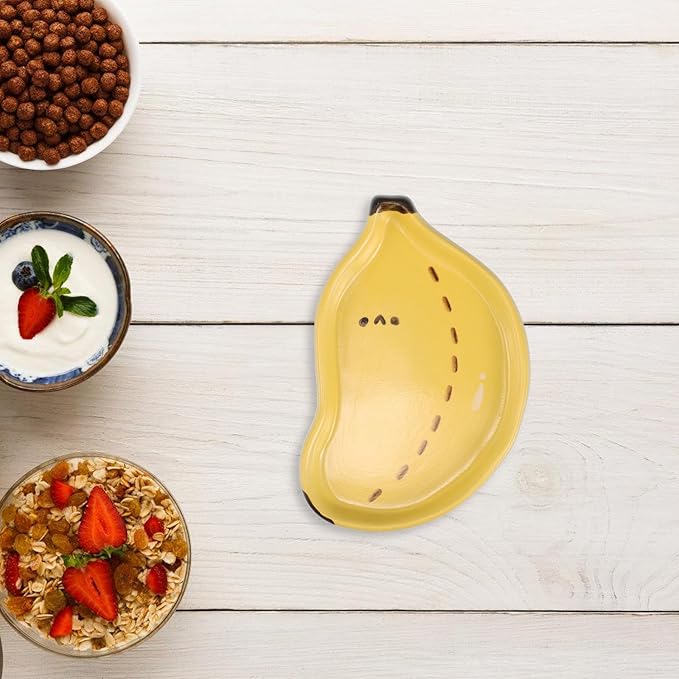 COHEALI Creative Cute Banana-shaped Ceramic Serving Plate for Fruit and Snacks Hand-painted Dish for Sauces and Appetizers Stylish Platter for Home Kitchen Use