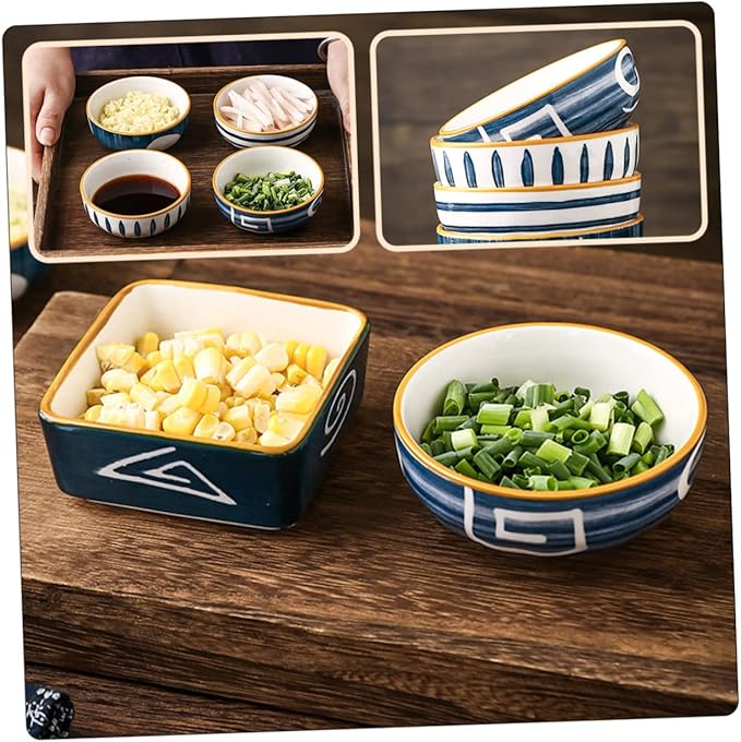 Mikinona 4pcs Japanese Style Sauce Dish Ceramic Plates Appetizer Dishes Seasoning Sauce Trays Kitchen Supply