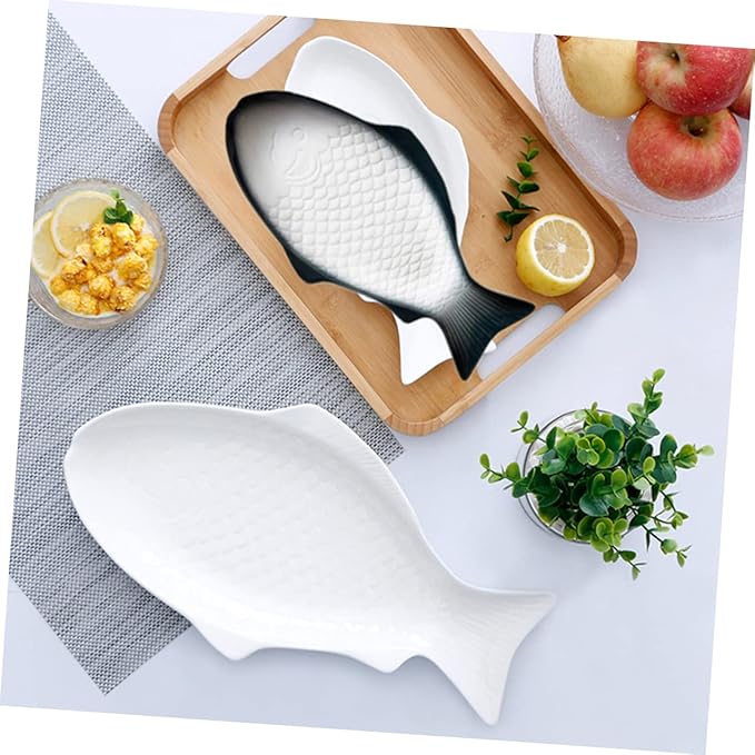 Ceramic Fish Shaped Serving Plate Dark Green Dish for Snacks and Appetizers Unique Design for Home Dinners Parties and Restaurants Eye-catching Tableware