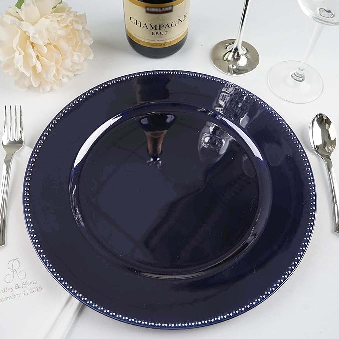 Efavormart 6 pcs 13" Navy Blue Beaded Round Charger Plates for Tabletop Decor Holiday Wedding Catering Event Decoration