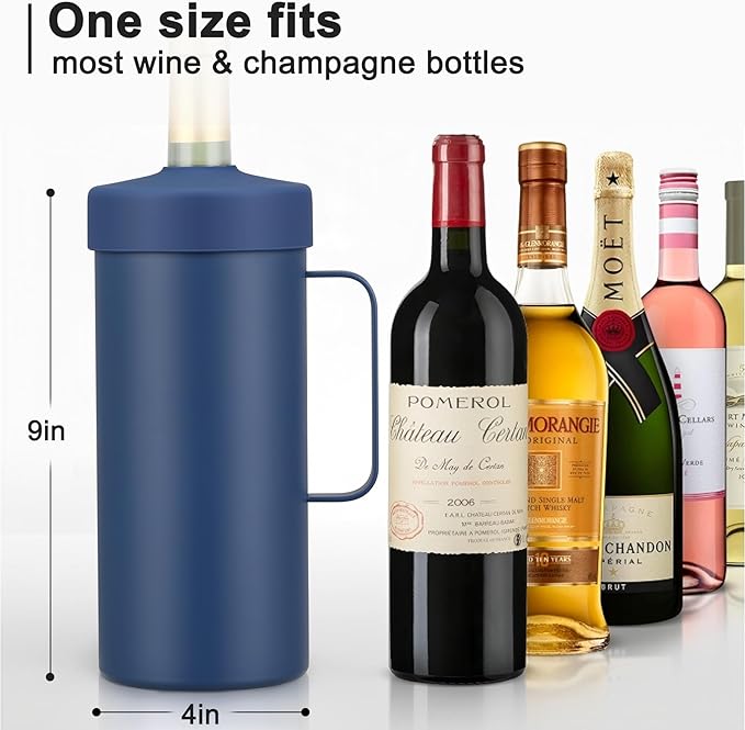 2 IN 1 Wine Chiller Single Bottle and Travel Tumbler, 42oz Stainless Steel Iceless Cooler Wine Bottle, Insulated Mug with Lid, Keep Wine Cold up to 6 Hours Fits Most Wine Bottles Gift for Wine Lovers