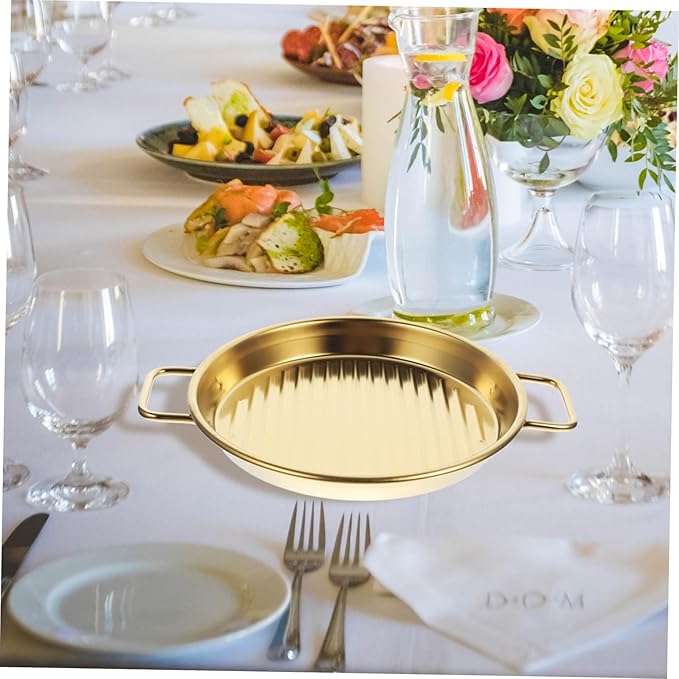 PRETYZOOM Gold Serving Tray Metal Snack Plate Lids Cooking Tray for Fried Chicken Snack Serving Dish Handle