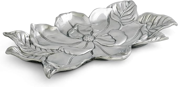 Arthur Court Aluminum Magnolia Flower Tray, 8 x 13.5 inch - Elegant Design, Durable for Serving and Display, Ideal for Southern or Rustic Themes