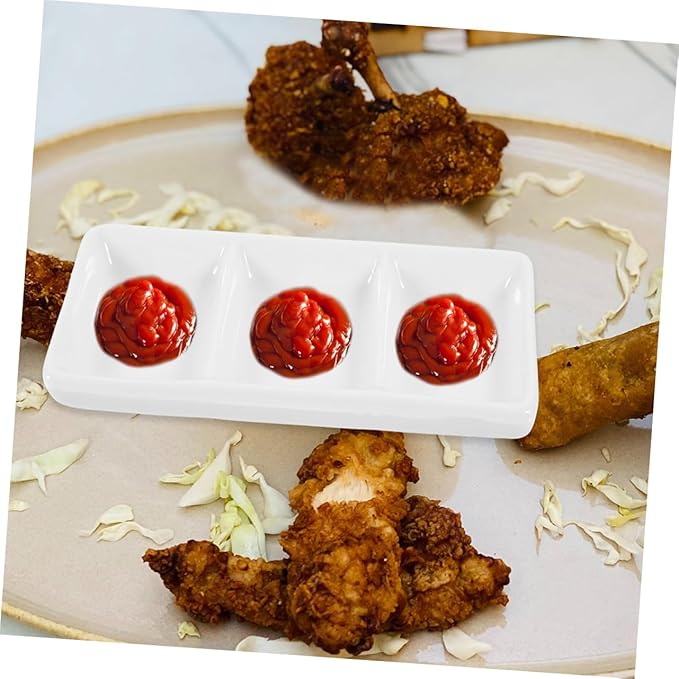 Ciieeo 2pcs Ceramic Divided Sauce Dish Compartment Snack Platter Minimalist Appetizer Serving Tray for Dips Sauces and Condiments White Design