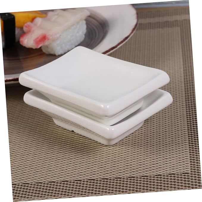 2pcs Pure White Ceramic Soy Sauce Dishes Rectangular Appetizer Serving Trays for Dipping Condiments and Dressings Stain-Resistant Snack Plates for Entertaining