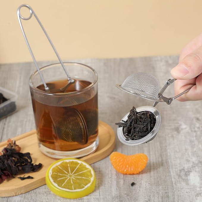 20 Pcs Stainless Steel Snap Ball Tea Strainer, Fine Mesh Tea Infuser Filter with Handle, Round, Silver