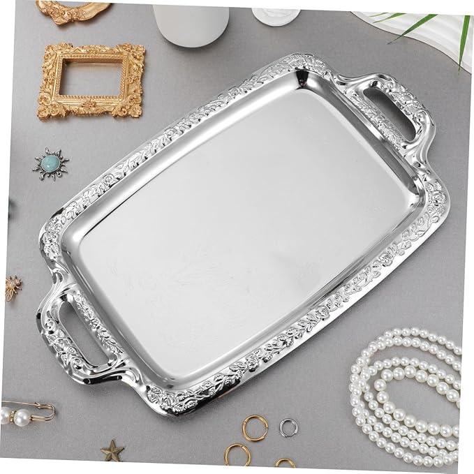 VALICLUD Metal Serving Tray, Decorative Food Storage Plate for Living Room, Tableware Organizer
