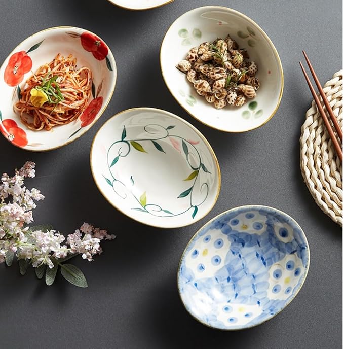 Dessert Plates Seasoning Dipping Side Dish Bowl Japanese Style Particularly Beautiful Salad Dessert Bowl Ceramic Restaurant Hotel Tableware Appetizer Plates Snack Tray(B)