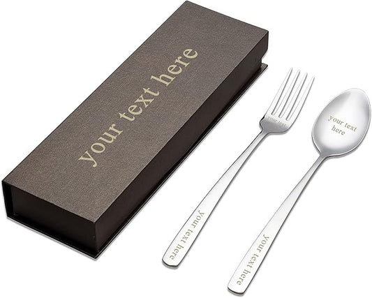 Personalized Flatware Set, Yoption Stainless Steel Customized Engraved Spoon and Fork Kit with Gift Box, Unique Lover Gift (Customized Spoon & Fork, 1)