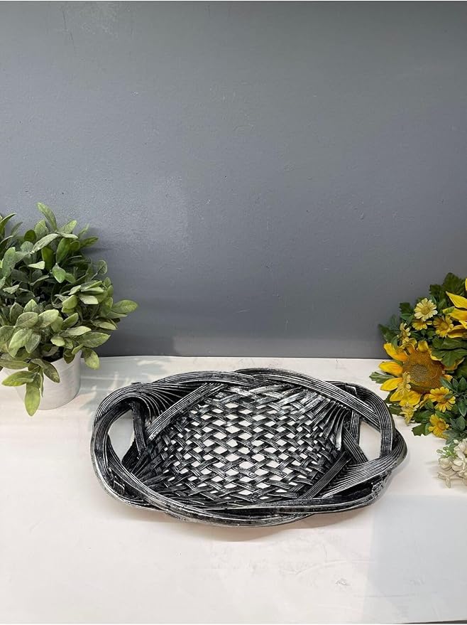 Tray Decorative Polyester Serving Tray Silver Black Antique Abstract Style for Home Decor, One Piece - Silver Black Antique, One Size