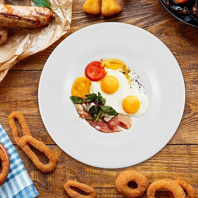 10 Inch White Melamine Plates Wide Side Flat Bottom Deep Round Dinner Plates Salad and Dessert Plates Lightweight Durable and Easy to Clean,Non Ceramic Disc Pad Set of 6,PYW-10-06