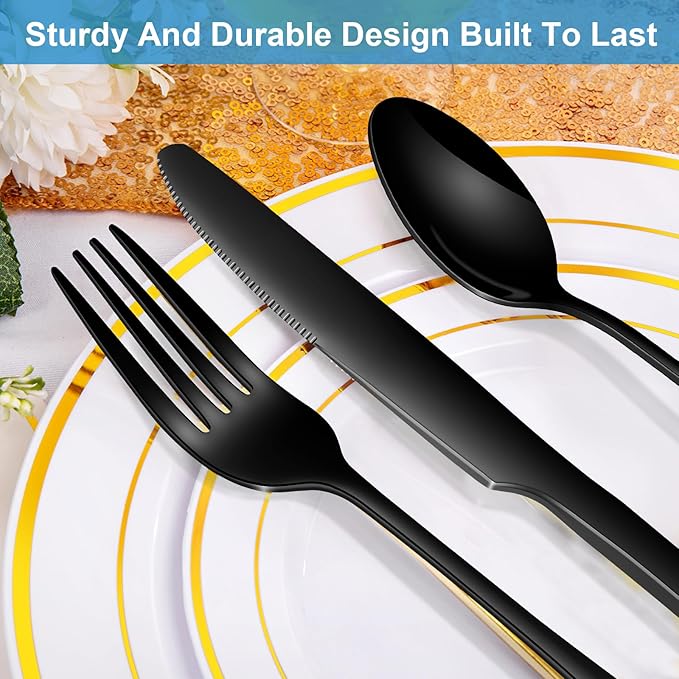 20-Piece Black Silverware Set, Premium 18/0 Stainless Steel Flatware Set for 4, Food-Grade Cutlery Utensils Set, Mirror Polished Tableware, Includes Knives, Forks, and Spoons, All Dishwasher Safe