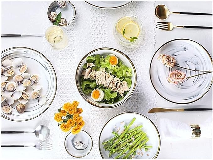 Dinnerware Sets Dish Set,Ceramics European Style Marble Dishes and PlatePorcelain Cake Dish Pastry Fruit Tray Ceramic Tableware Steak Dinner Plate