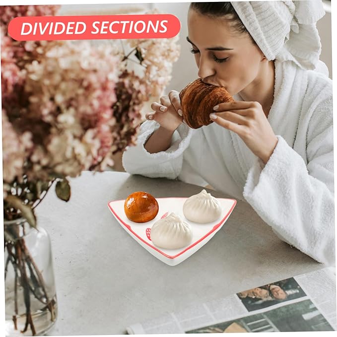VALICLUD Ceramic Triangular Divided Plate Cute Strawberry Pattern Creative Design for Serving Snacks Appetizers and Meals for Family Use Easy to Clean Charming Table Decor