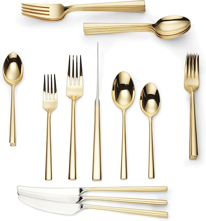 Kate Spade New York Malmo Gold 20-Piece Flatware Set, 4.30 LB, Metallic