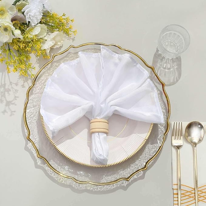 Efavormart 8 Pack | 13" Clear Glass Metallic Gold Scallop Edged Charger Plates For Events Table Decoration for Home & Professional Fine Dining, Catering, Dinner Parties, Weddings