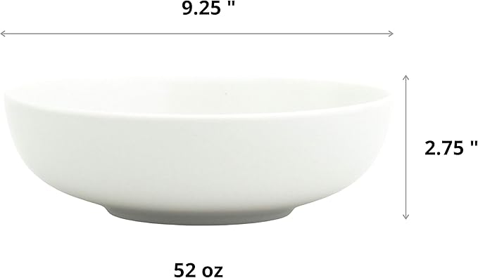 Euro Ceramica Essentials Large Bistro Bowls Set of 4 Dinnerware and Serveware for Serving Pasta Fruits Salads, Solid Semi-Matte White