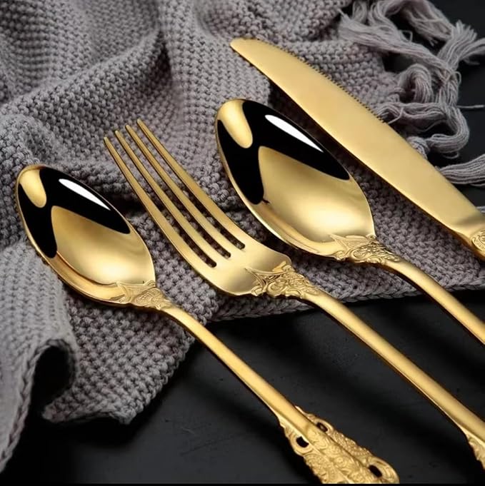Gold Silverware Set, 30-Piece Flatware Set for 6, 304 Stainless Steel Gold Cutlery, Mirror Polished, Dishwasher Safe Modern Tableware