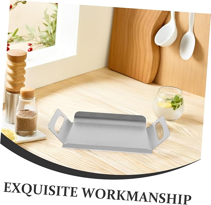 Stainless Steel Snack Serving Tray Silver Multi-Purpose Platter Reusable Food Preserving Tray Steel Korean Style Handles Thickened Design for Home and Restaurant Use