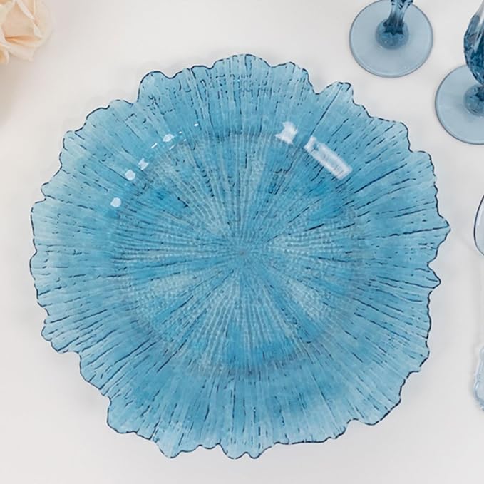 13" Charger Plates - Set of 24 - Acrylic Transparent Dusty Blue Round Reef Disposable Chargers, Ideal for Dinner Party Wedding Holiday Bulk Events