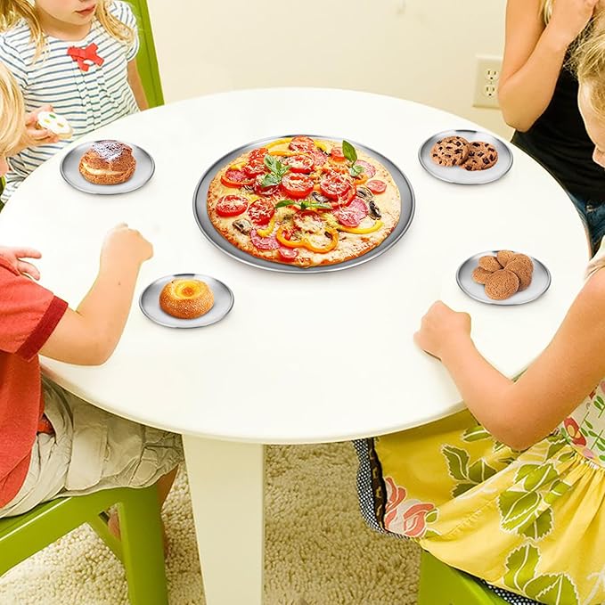 Stainless Steel Plates, 10 Pack 11.8 inch 304(18/8) Metal Food Serving Plate Set, Reusable Snack Eating Dishes Round Shatterproof Plate Silver BBQ Dinner Lunch Dinnerware Oven Dishwasher Safe