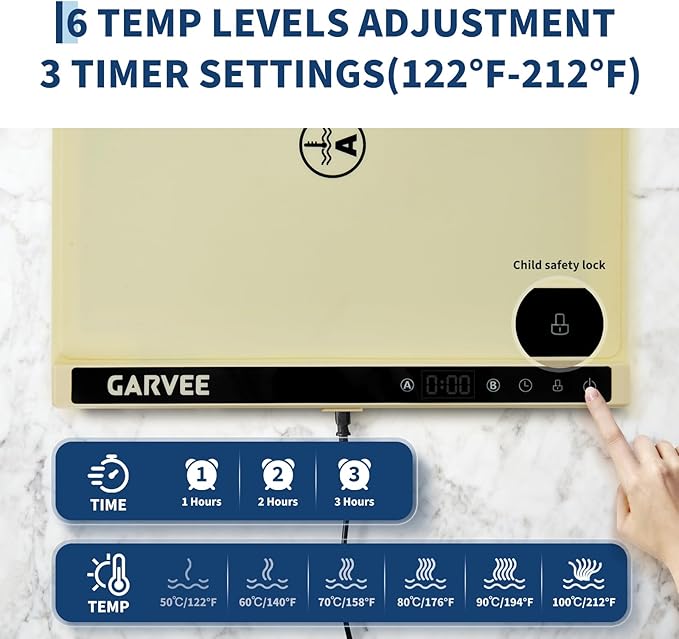 GarveeHome Food Warming Mat for Countertop, 24x15 Inch Dual Zone Electric Warming Tray with Timer & 6 Temp Settings, Portable Food Warmer for Parties Buffets Home Daily Use, Beige