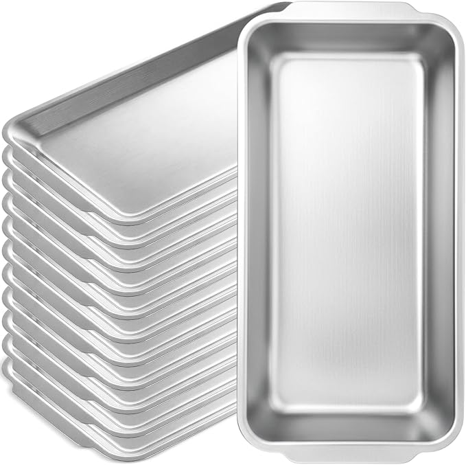 Silver 12 Pcs Small Stainless Steel Serving Tray Bulk 8.66'' x 4.33'' Rectangle Stainless Steel Food Serving Platter with Handle Vanity Tray Decorative Party Plate for BBQ Buffet Appetizer